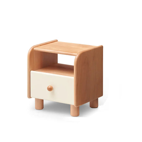 Natural Wood Open Storage Kids Nightstand with Drawer Image - 2