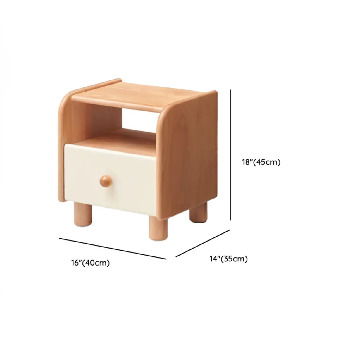 Natural Wood Open Storage Kids Nightstand with Drawer 