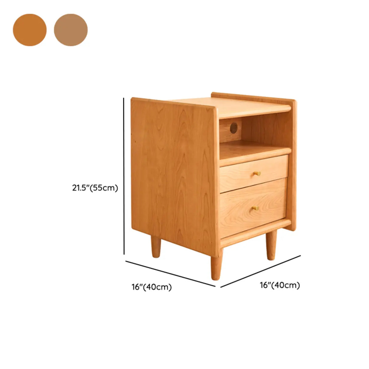 Natural Wood Open Storage Nightstand with 2 Drawers Image - 12