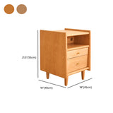 Natural Wood Open Storage Nightstand with 2 Drawers Image - 13