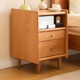 Natural Wood Open Storage Nightstand with 2 Drawers Image - 2