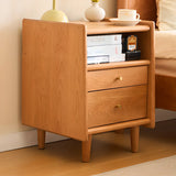 Natural Wood Open Storage Nightstand with 2 Drawers Image - 3