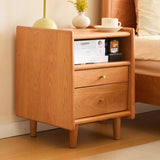 Natural Wood Open Storage Nightstand with 2 Drawers Image - 5