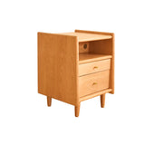 Natural Wood Open Storage Nightstand with 2 Drawers Image - 8