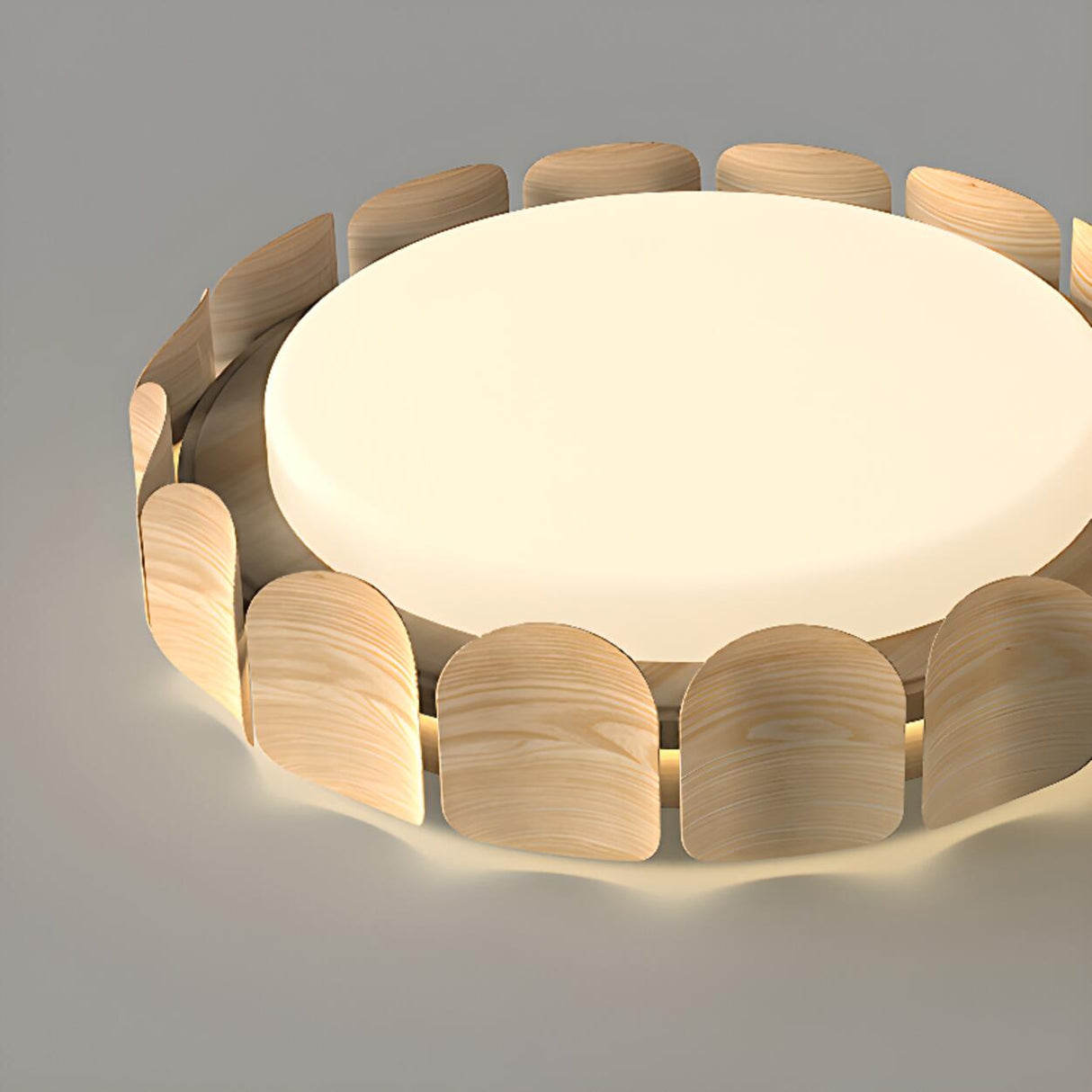 Natural Wood Petal Round LED Flush Mount Ceiling Light Image - 10