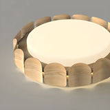 Natural Wood Petal Round LED Flush Mount Ceiling Light Image - 10