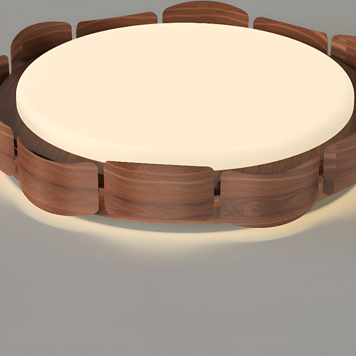 Natural Wood Petal Round LED Flush Mount Ceiling Light Image - 11