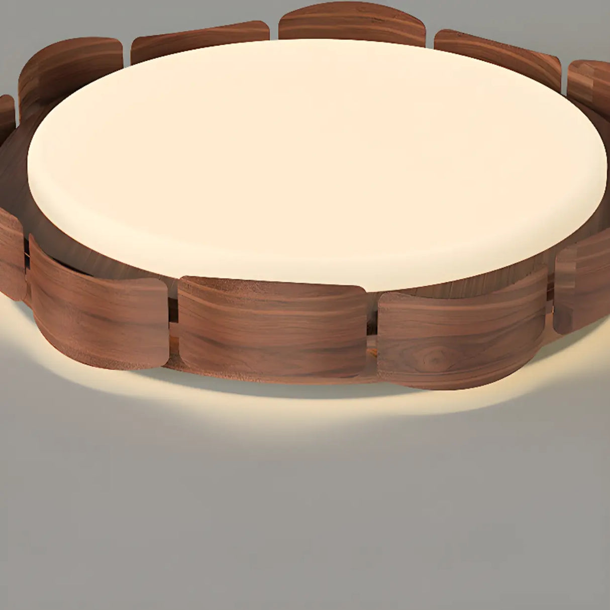 Natural Wood Petal Round LED Flush Mount Ceiling Light Image - 11