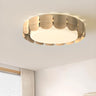 Natural Wood Petal Round LED Flush Mount Ceiling Light Image - 13
