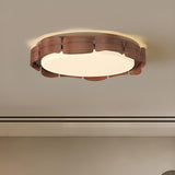 Natural Wood Petal Round LED Flush Mount Ceiling Light Image - 3