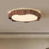 Natural Wood Petal Round LED Flush Mount Ceiling Light Image - 3