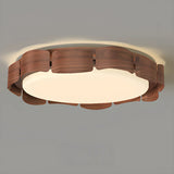 Natural Wood Petal Round LED Flush Mount Ceiling Light Image - 6