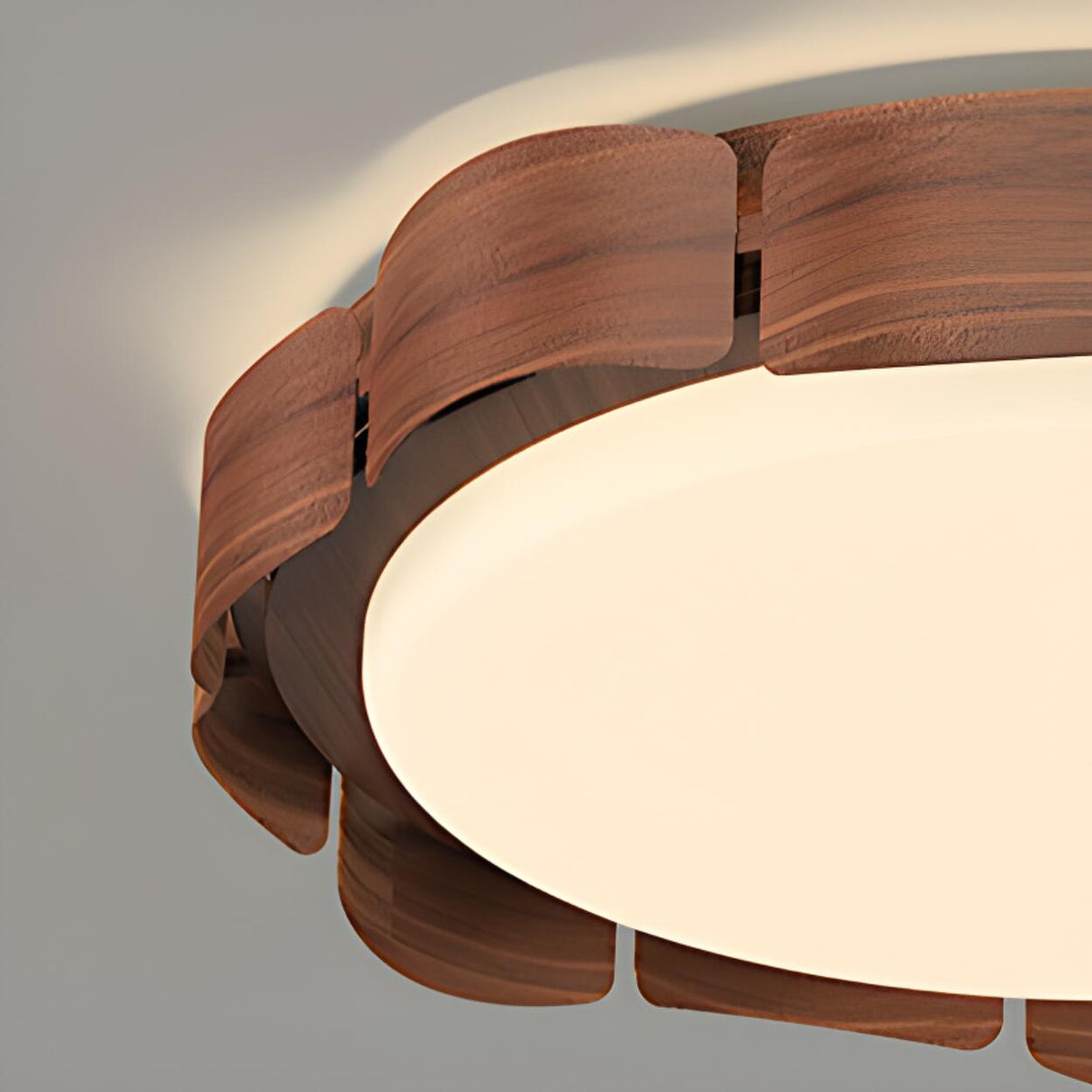 Natural Wood Petal Round LED Flush Mount Ceiling Light Image - 7
