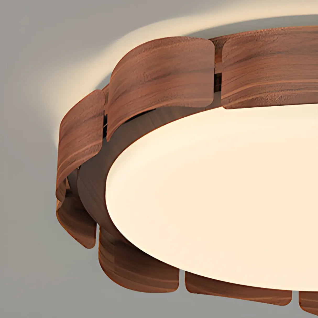 Natural Wood Petal Round LED Flush Mount Ceiling Light Image - 7