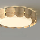 Natural Wood Petal Round LED Flush Mount Ceiling Light Image - 8