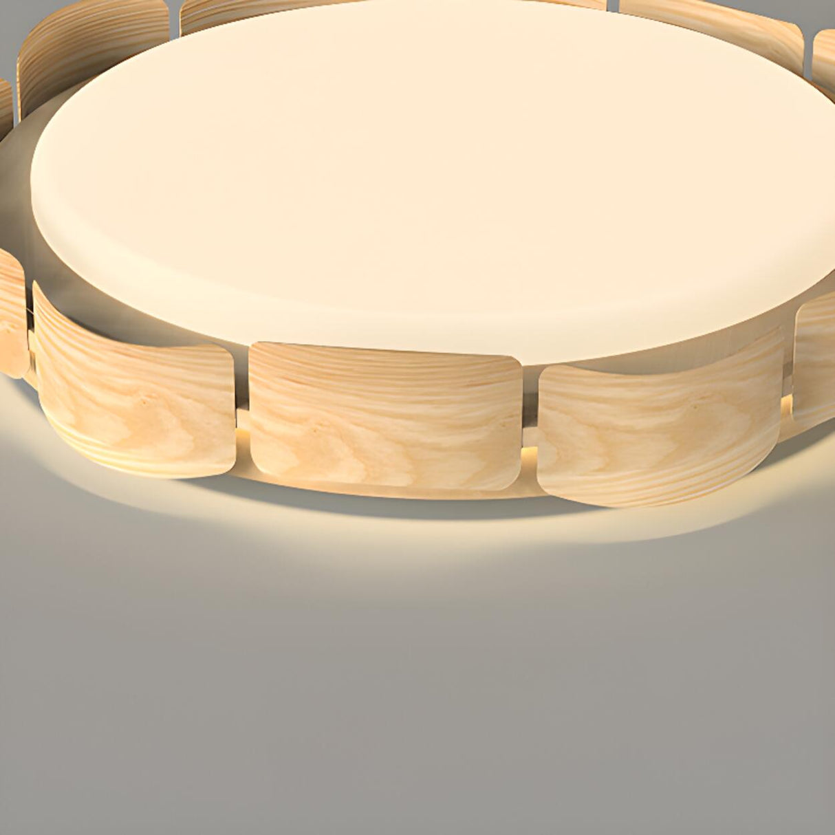 Natural Wood Petal Round LED Flush Mount Ceiling Light Image - 9