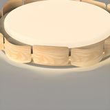 Natural Wood Petal Round LED Flush Mount Ceiling Light Image - 9