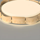 Natural Wood Petal Round LED Flush Mount Ceiling Light Image - 9