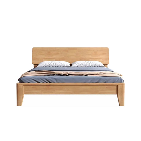 Natural Wood Queen Minimalist Storage Bed with Headboard Image - 2