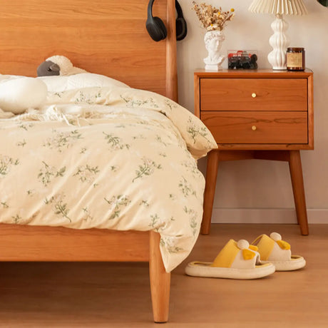 Natural Wood Queen Modern Solid Headboard Panel Bed Image - 2