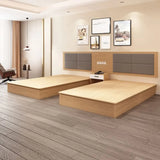 Natural Wood Queen Platform Minimalist Panel Bed Frame Image - 5