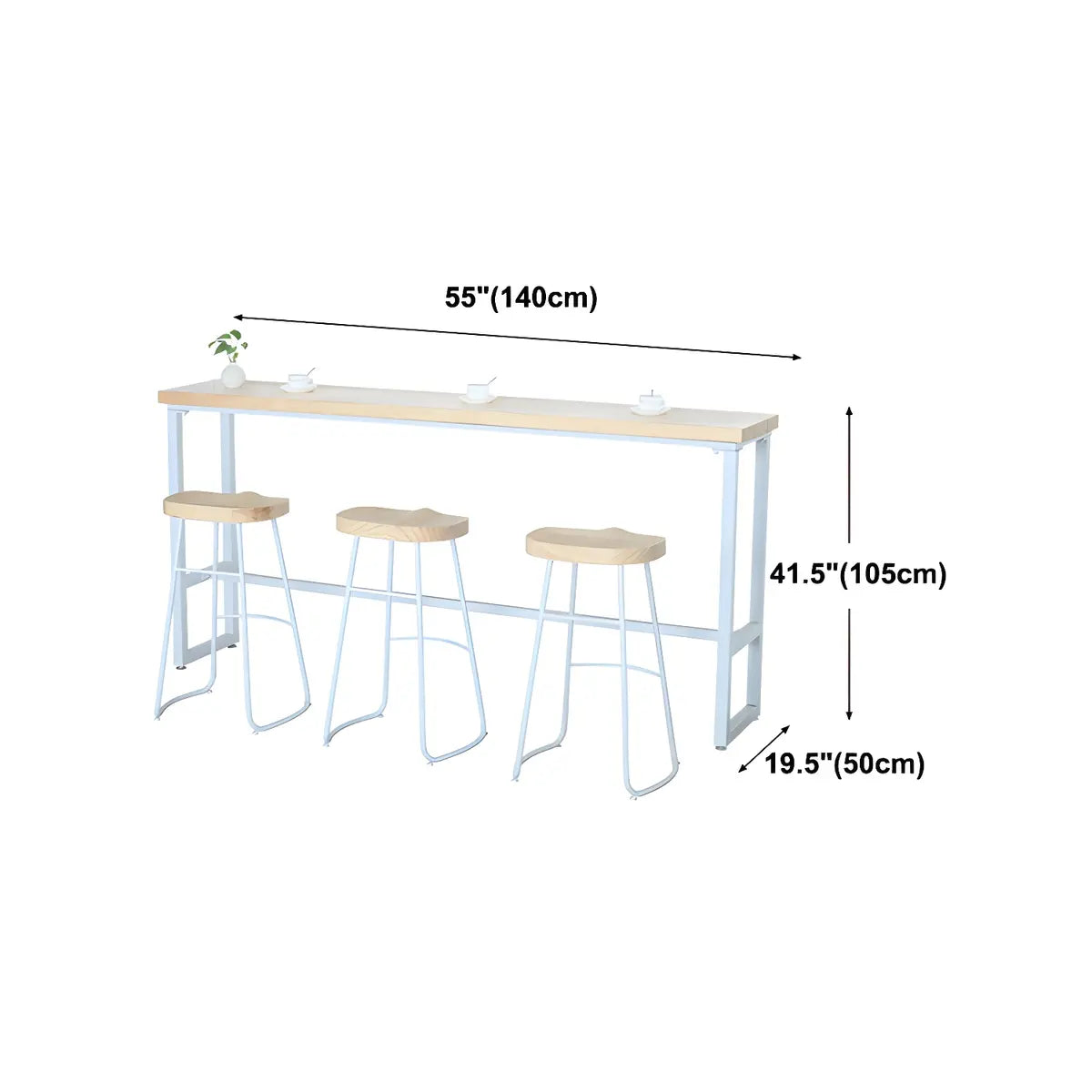 Natural Wood Rectangle Long Bar Table With Footrest Image - 10