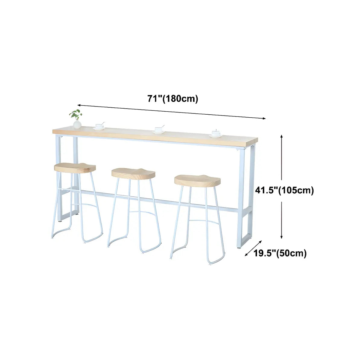 Natural Wood Rectangle Long Bar Table With Footrest Image - 12