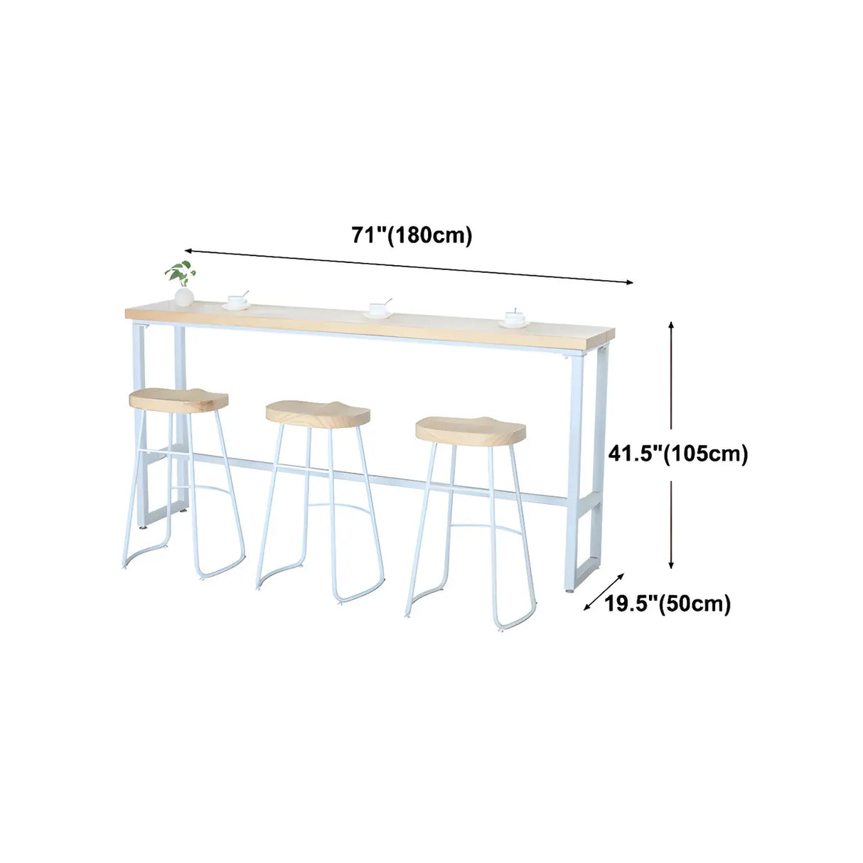 Natural Wood Rectangle Long Bar Table With Footrest Image - 12