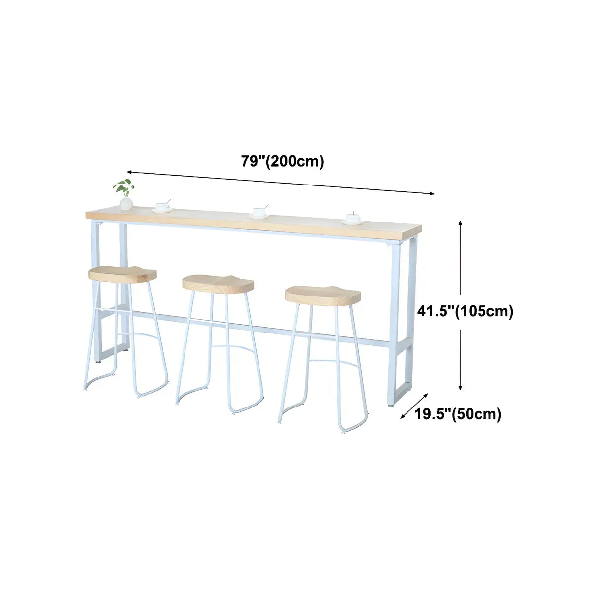 Natural Wood Rectangle Long Bar Table With Footrest Image - 13