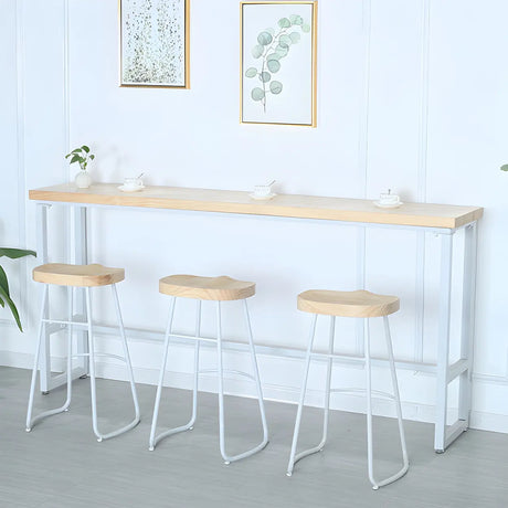 Natural Wood Rectangle Long Bar Table With Footrest Image - 1