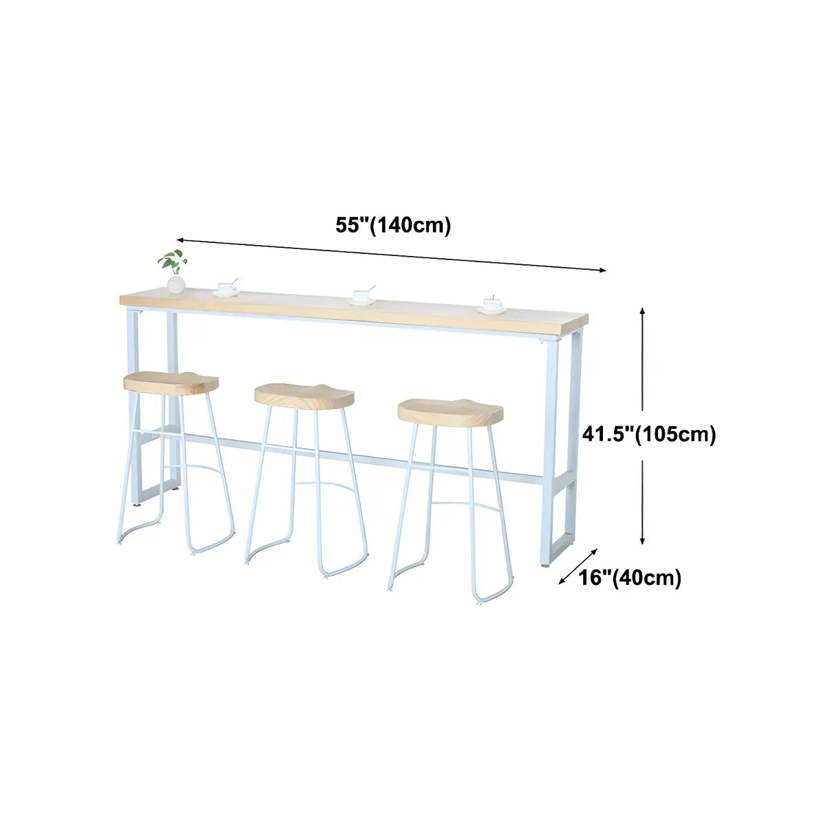 Natural Wood Rectangle Long Bar Table With Footrest Image - 20