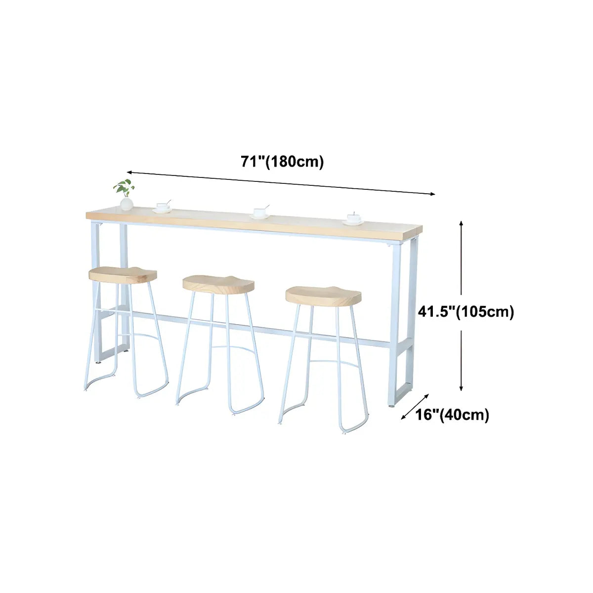 Natural Wood Rectangle Long Bar Table With Footrest Image - 22
