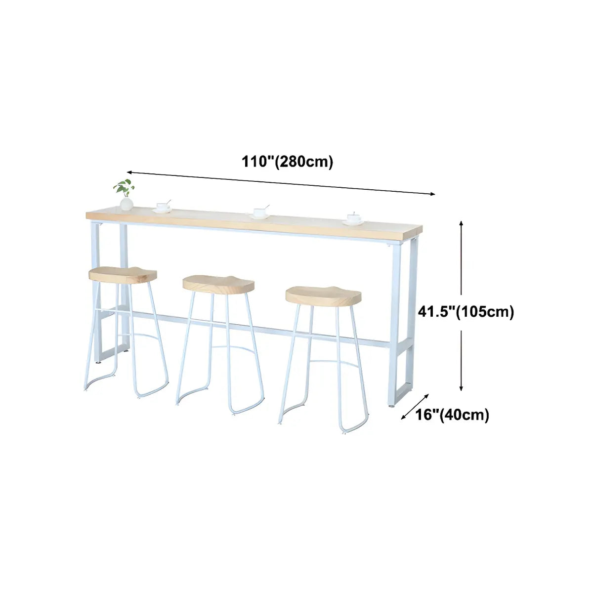 Natural Wood Rectangle Long Bar Table With Footrest Image - 27