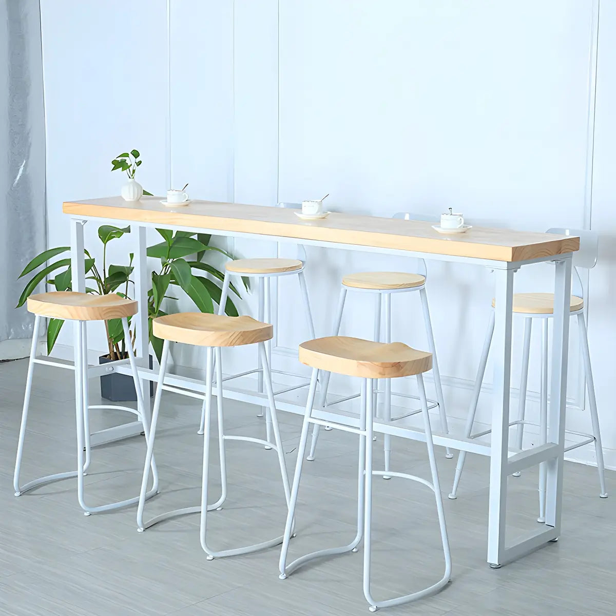 Natural Wood Rectangle Long Bar Table With Footrest Image - 3