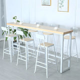 Natural Wood Rectangle Long Bar Table With Footrest Image - 4