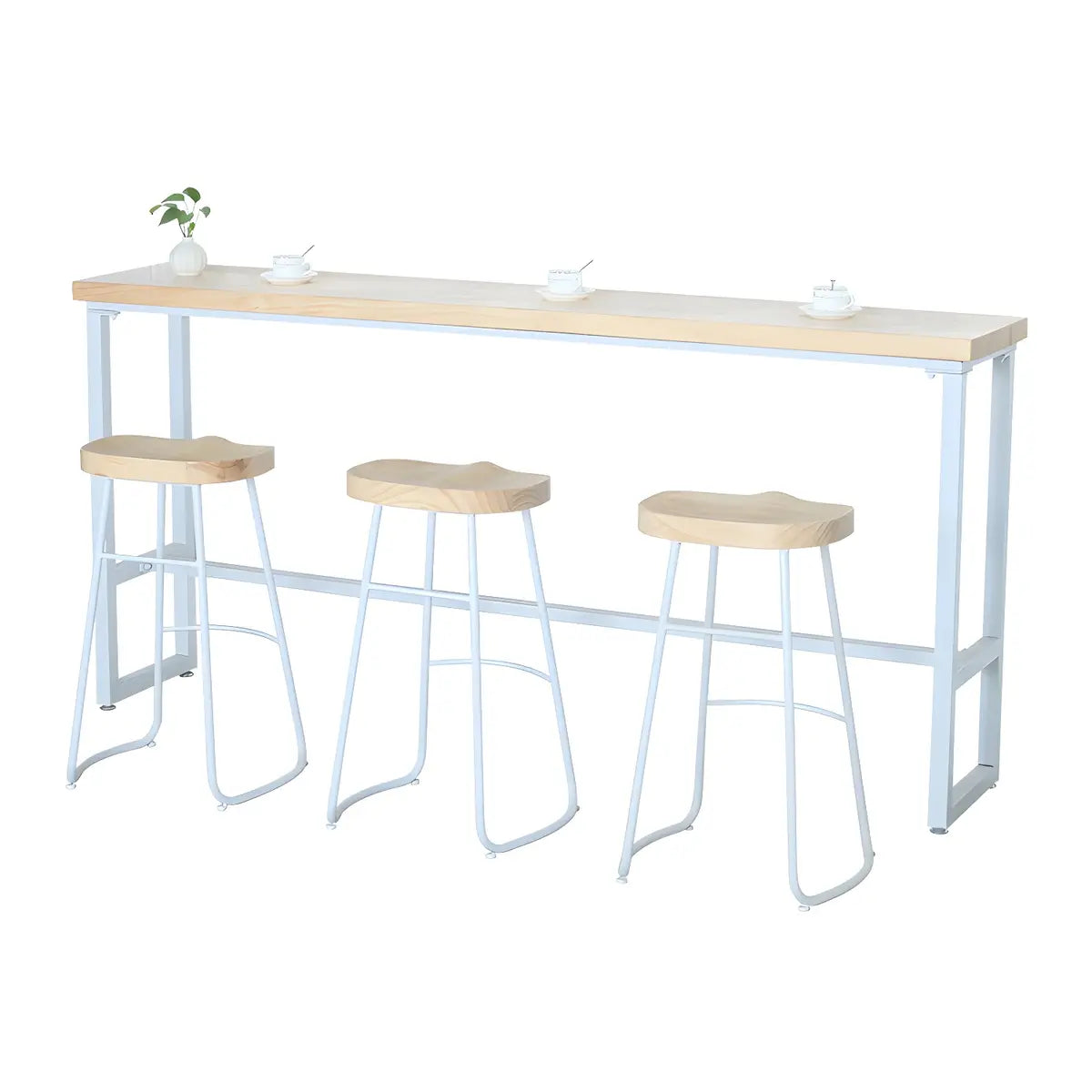 Natural Wood Rectangle Long Bar Table With Footrest Image - 5