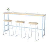 Natural Wood Rectangle Long Bar Table With Footrest Image - 5
