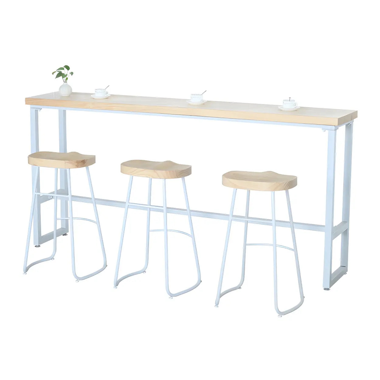 Natural Wood Rectangle Long Bar Table With Footrest Image - 5