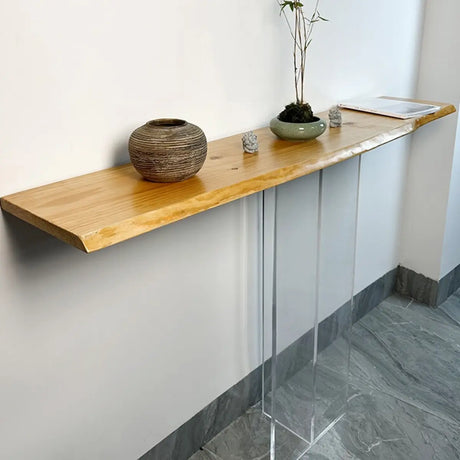 Natural Wood Rectangular Clear Acrylic Legs Console Table Image - 1
