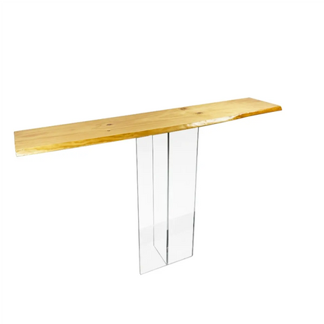 Natural Wood Rectangular Clear Acrylic Legs Console Table Image - 2