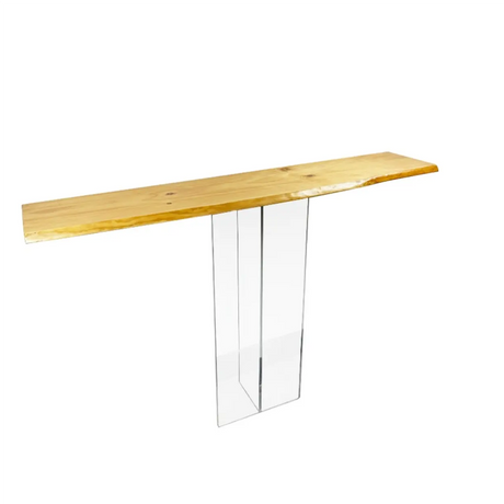 Natural Wood Rectangular Clear Acrylic Legs Console Table Image - 2