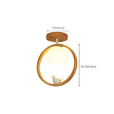 Natural Wood Ring Globe Glass Semi-Flush Mount Light #size