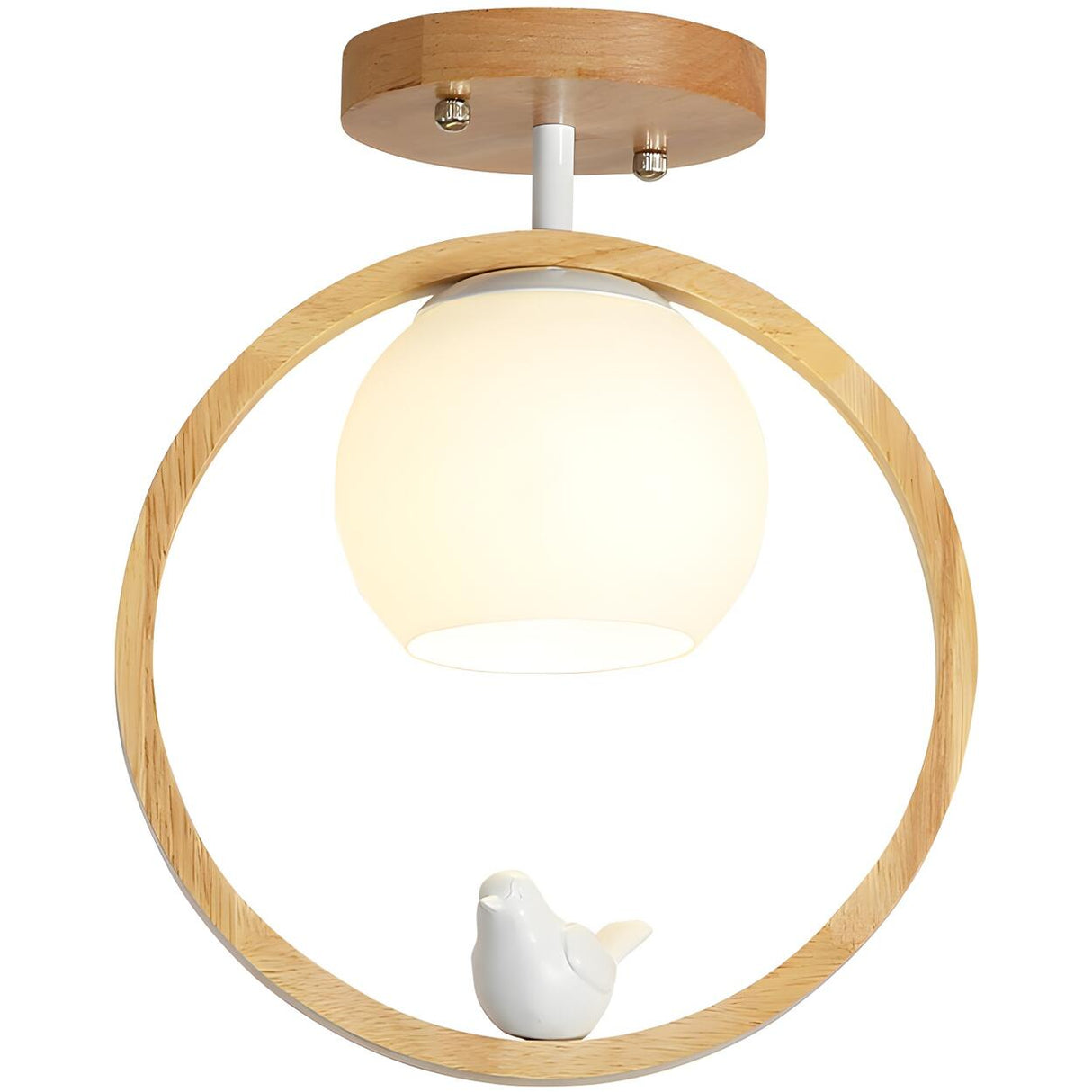 Natural Wood Ring Globe Glass Semi-Flush Mount Light Image - 6
