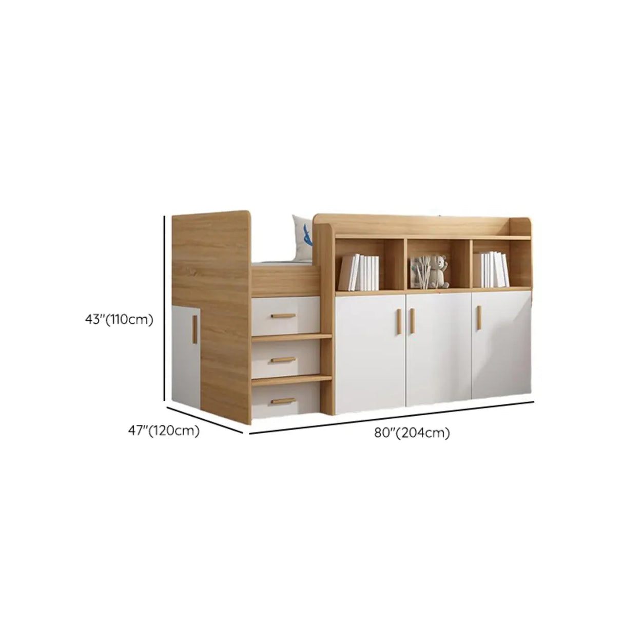 Natural Wood Twin Bunk Bed with Storage and Guardrail Image - 12