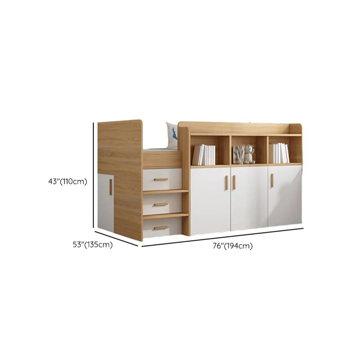 Natural Wood Twin Bunk Bed with Storage and Guardrail Image - 16