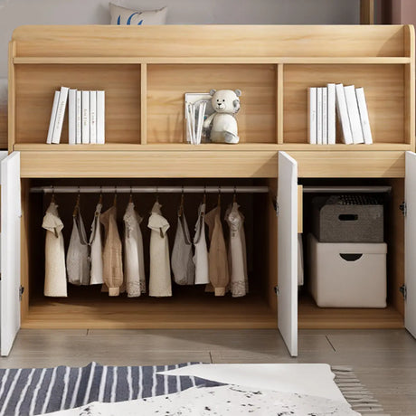 Natural Wood Twin Bunk Bed with Storage and Guardrail Image - 2
