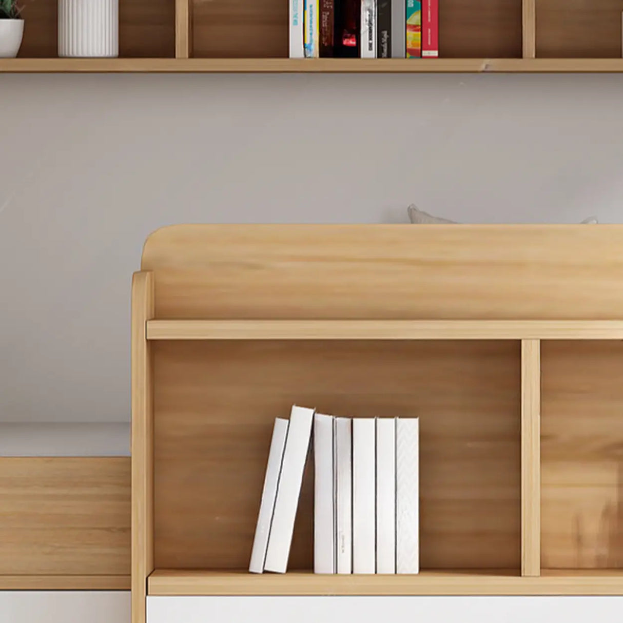 Natural Wood Twin Bunk Bed with Storage and Guardrail Image - 3
