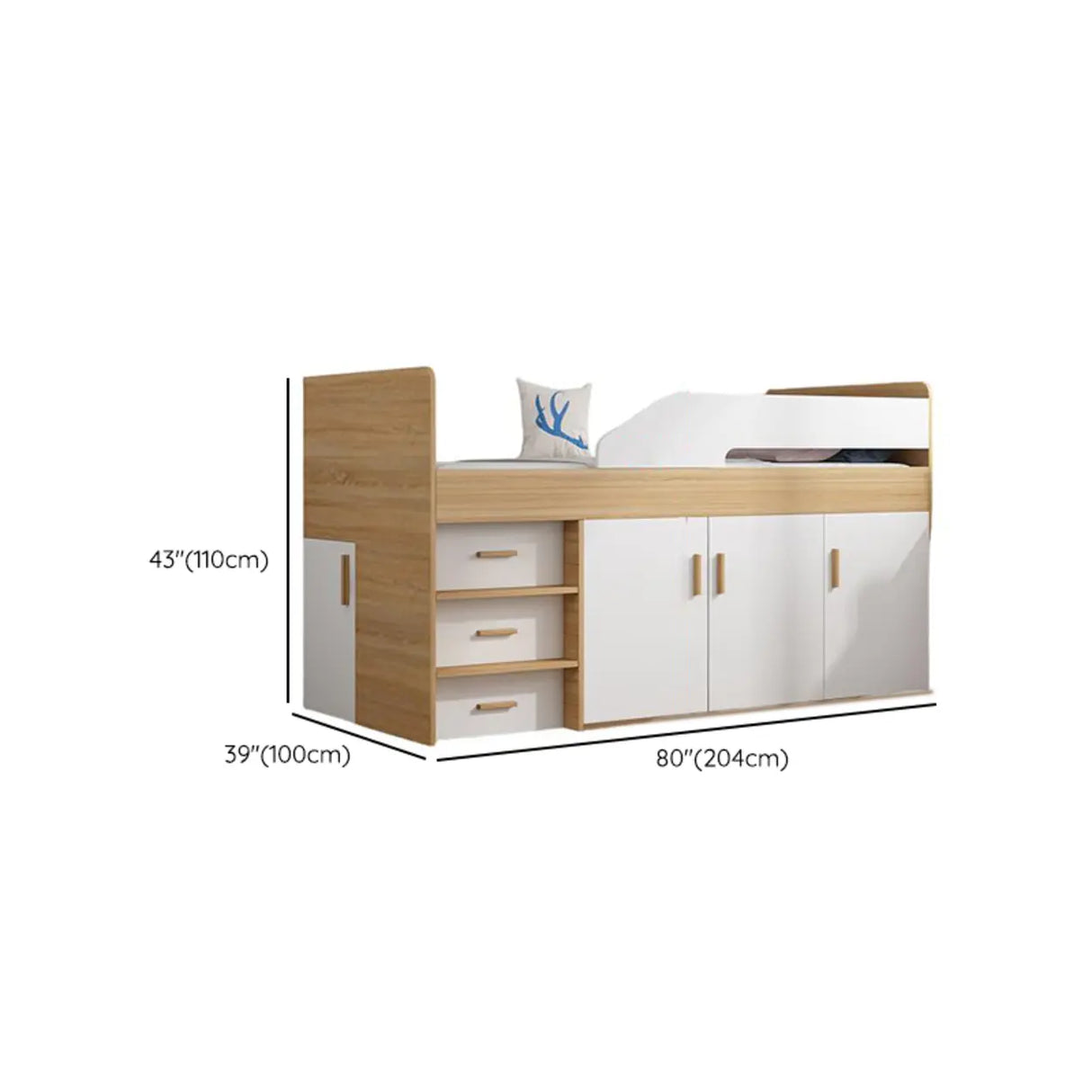 Natural Wood Twin Bunk Bed with Storage and Guardrail 