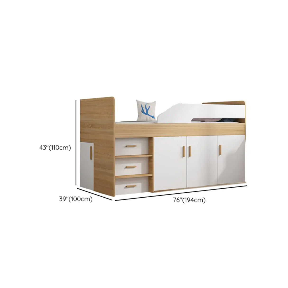 Natural Wood Twin Bunk Bed with Storage and Guardrail Image - 9
