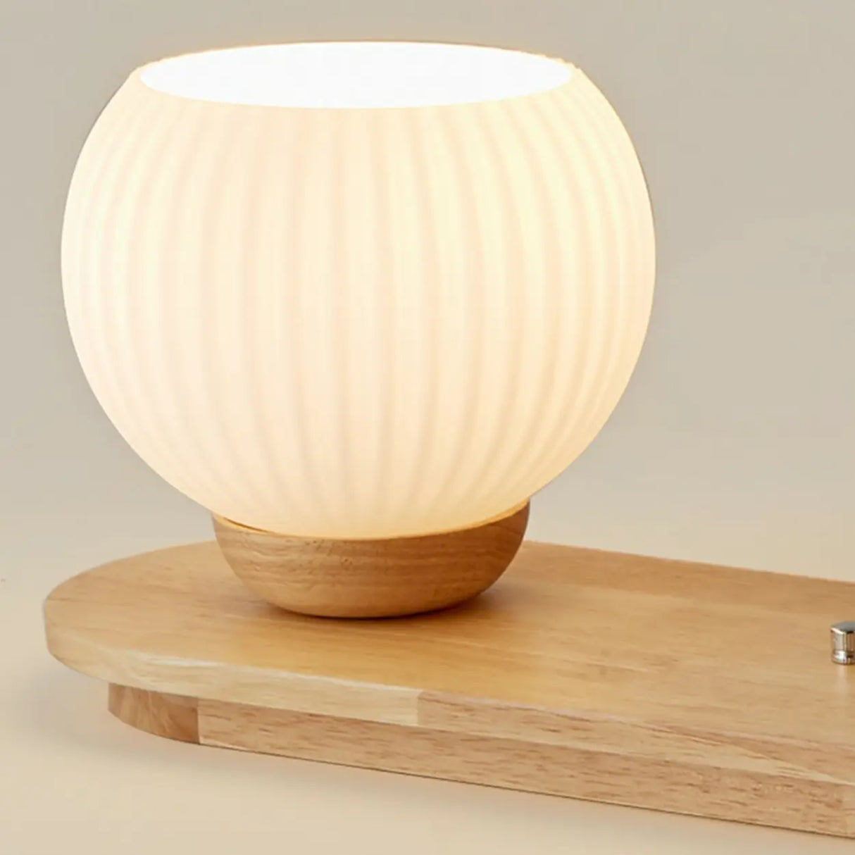 Natural Wooden Dome Glass Flush Mount Light 3-Light Image - 13